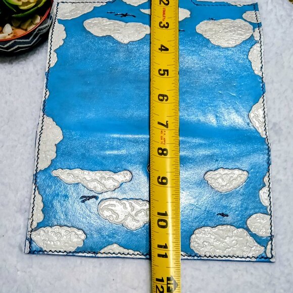 Hand Painted "Clouds&Birds In The Sky" Long Wallet Blue/White/Black - Picture 6 of 12